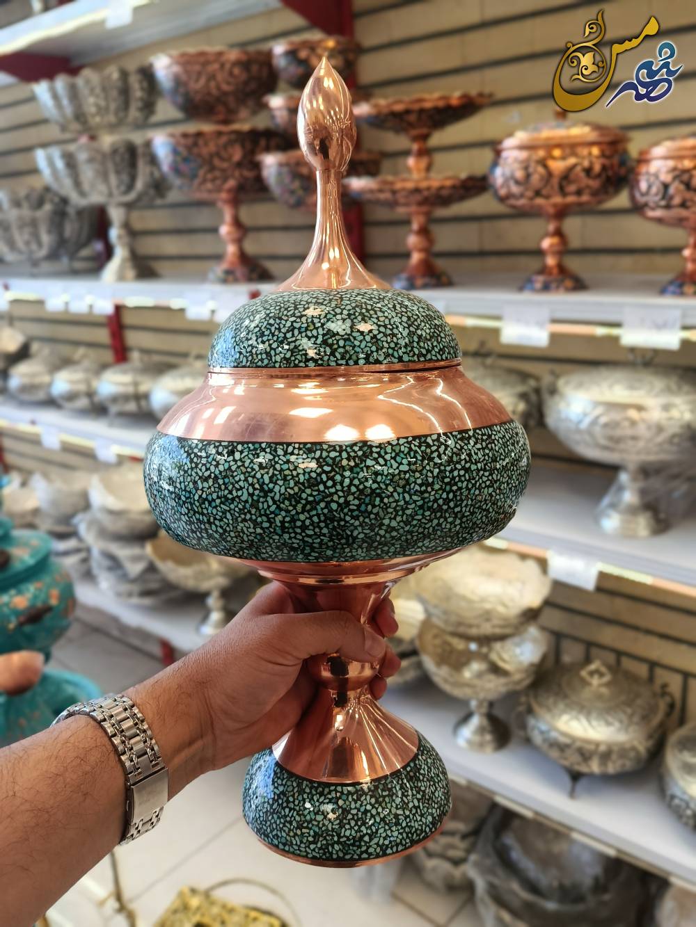 آجیل خوری مسی پایه دار فیروزه کوب
