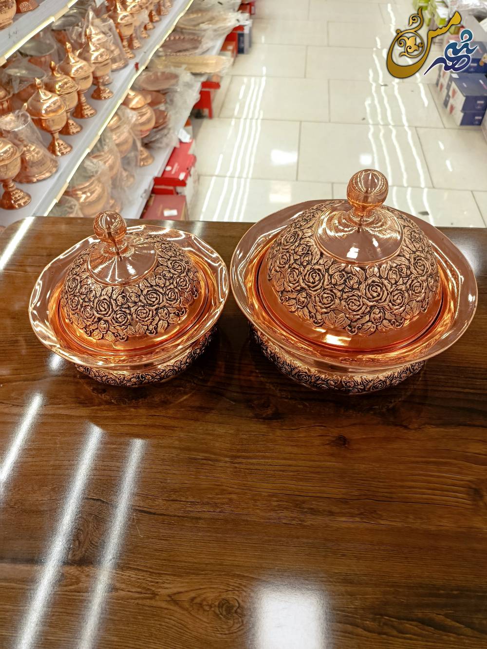 شکلات خوری و آجیل خوری مسی گلبرگ درب دار