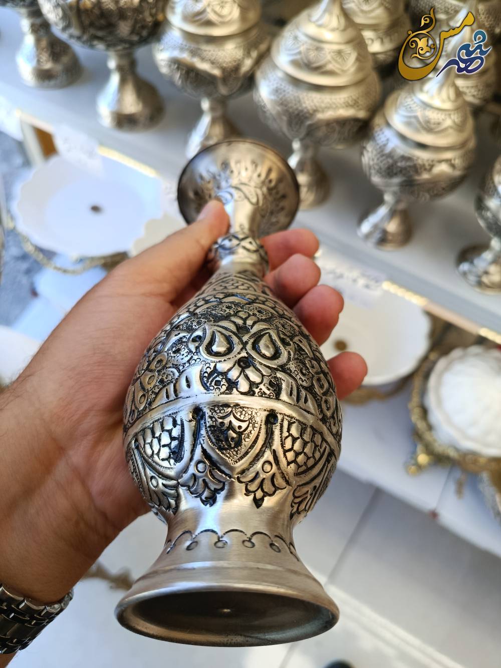 گلدان نقره قلم کاری
