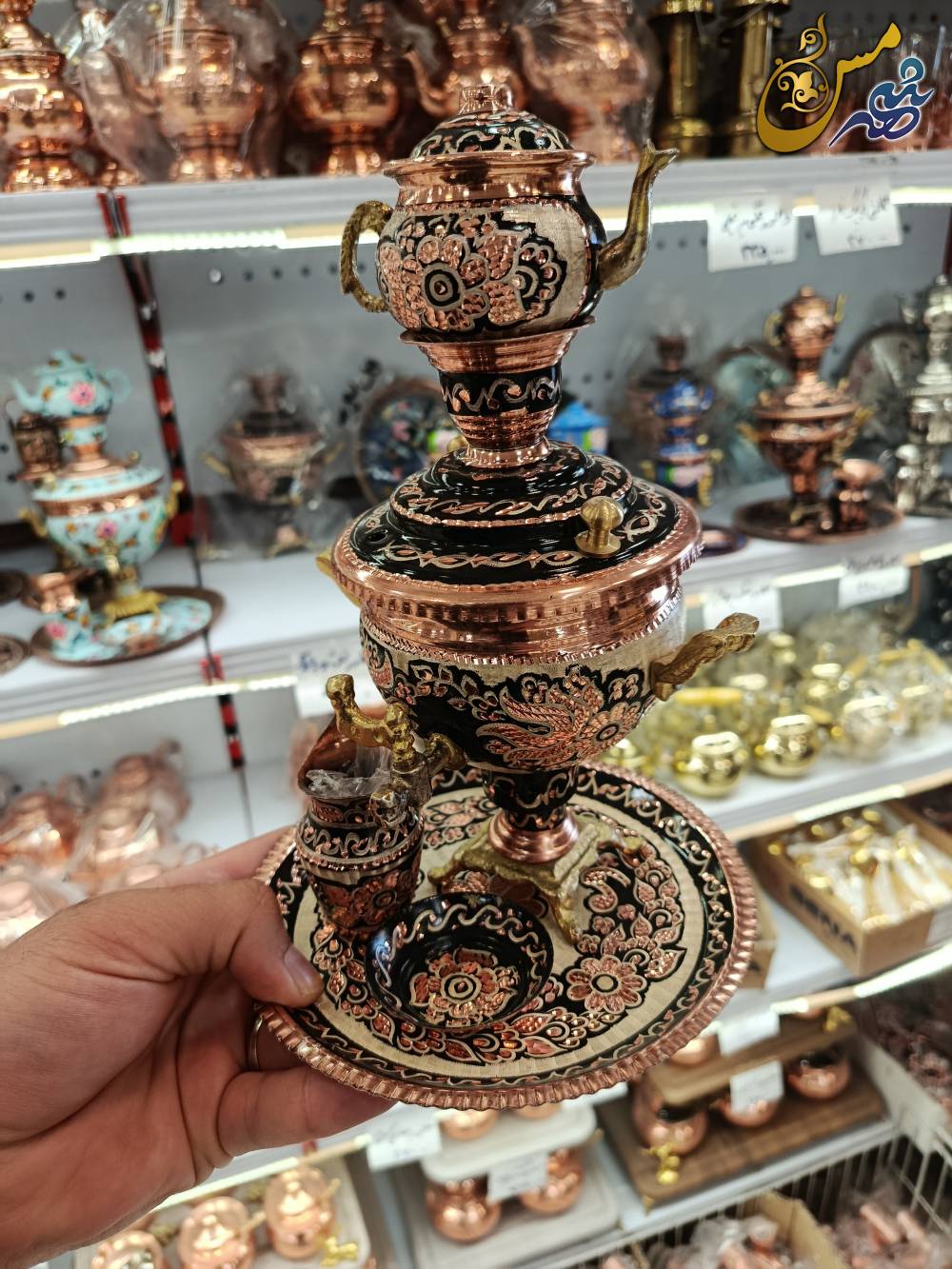 ست سماور مسی نقره دست ساز دکوری