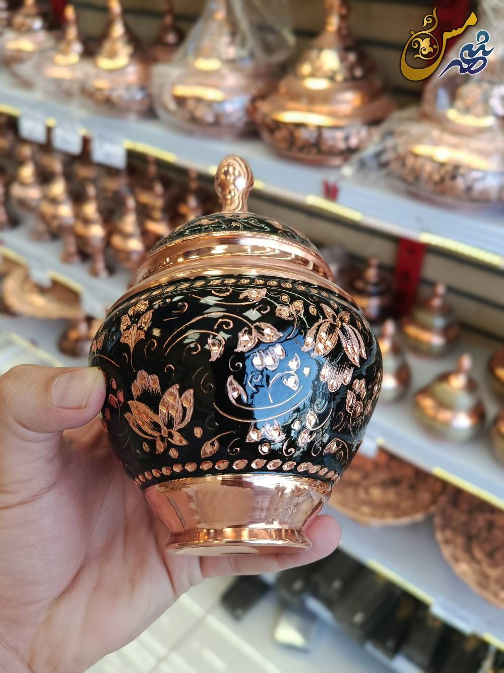 قندان مسی سیبی الماس تراش 