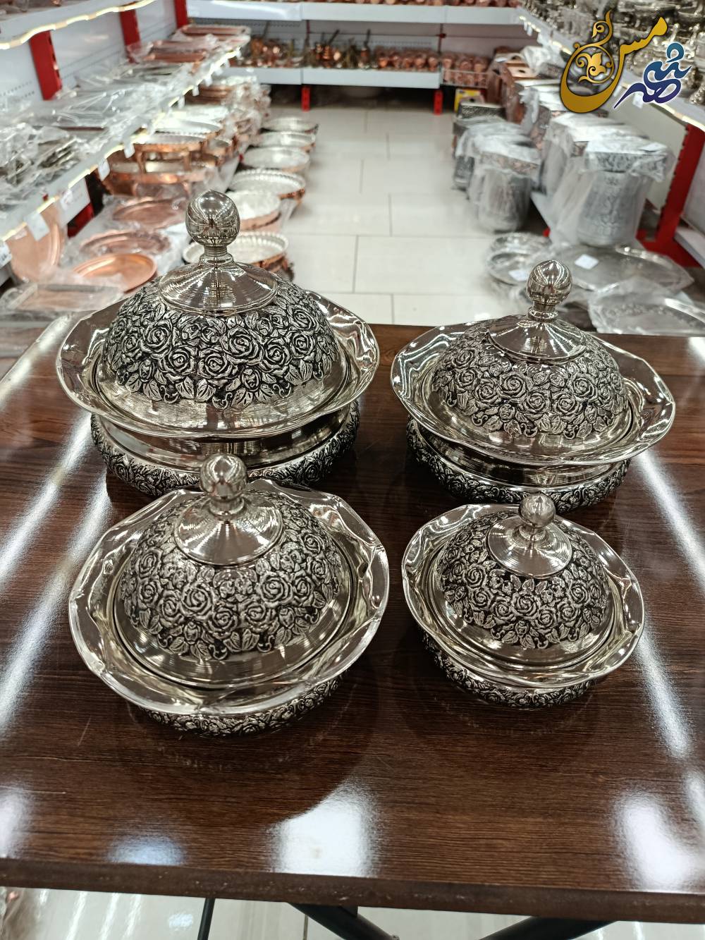 سرویس پذیرایی گلبرگ درب دار بدون پایه کروم 