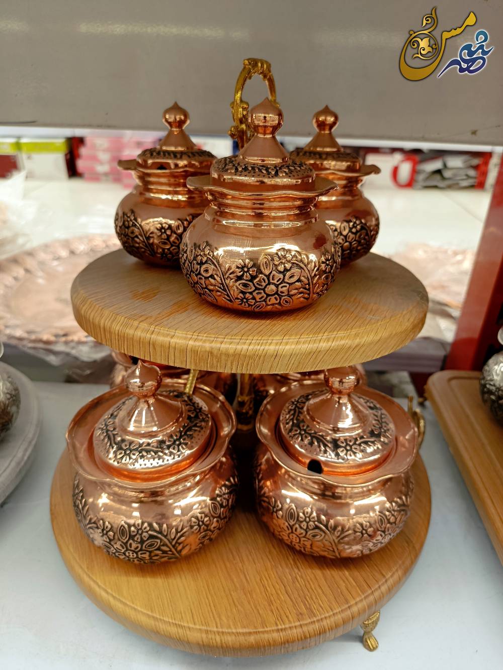 پا سماوری مسی دو طبقه گلبرگ