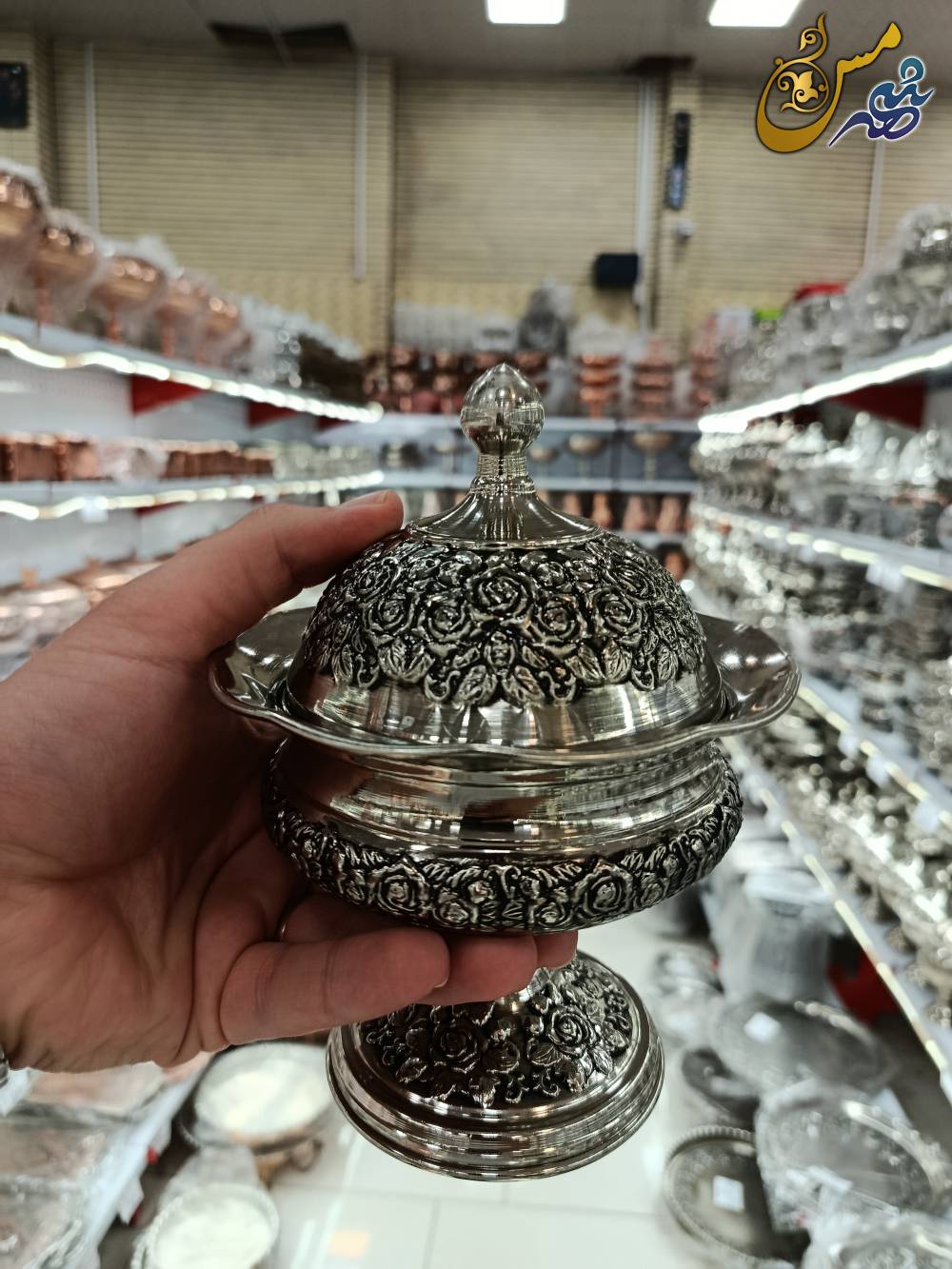 قندان مسی گلبرگ پایه دار کروم