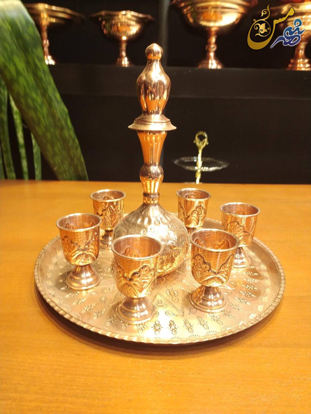 ست گیلاس و تنگ مسی قلم کاری 