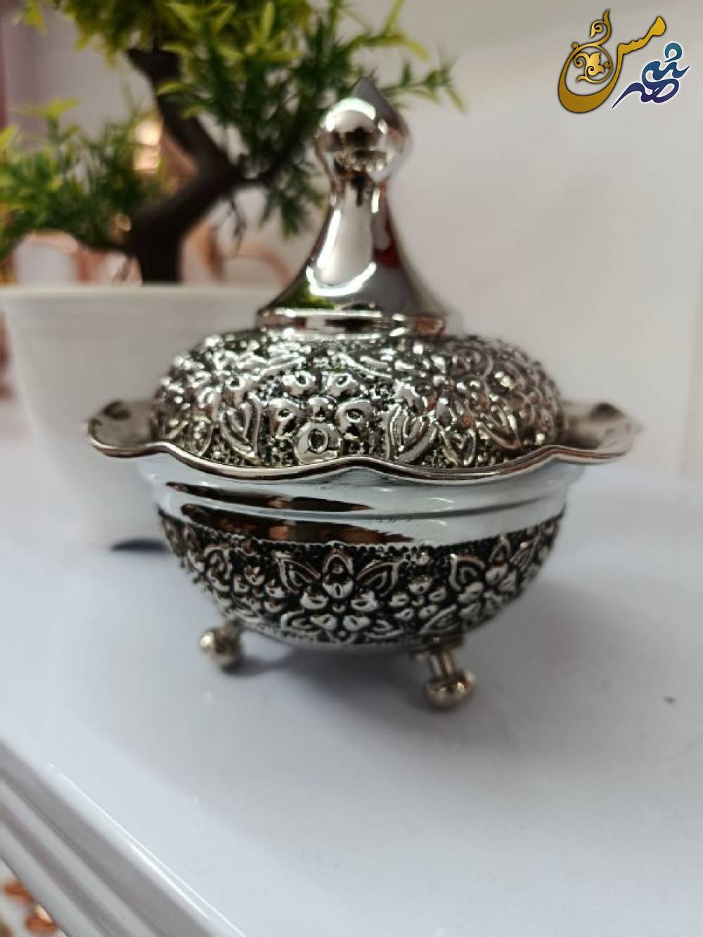قندان مسی سه پایه گلبرگ کروم