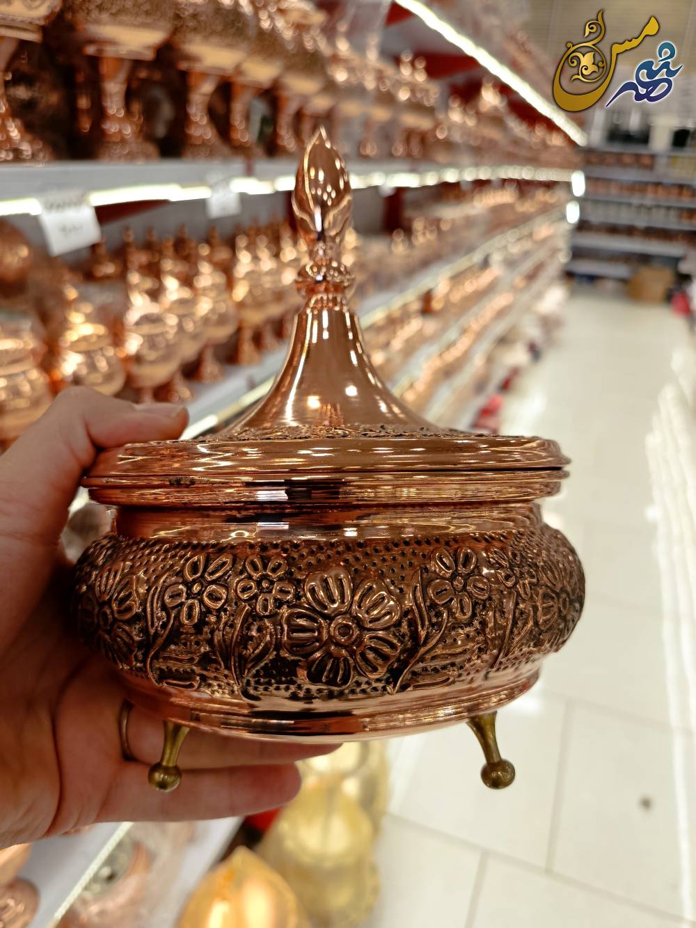شکلات خوری مسی قجری سه پایه گلبرگ