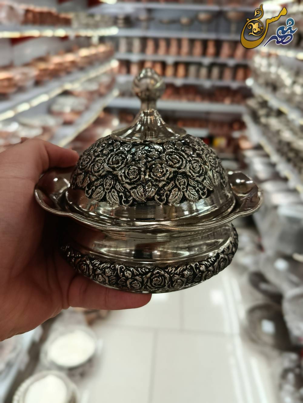 قندان مسی گلبرگ درب دار بدون پایه کروم