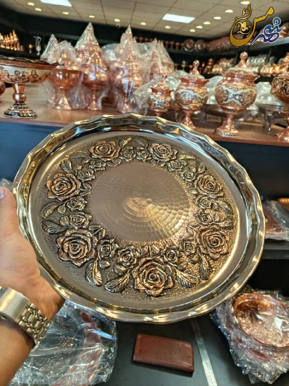 سینی مسی طرح گل سه بعدی کروم