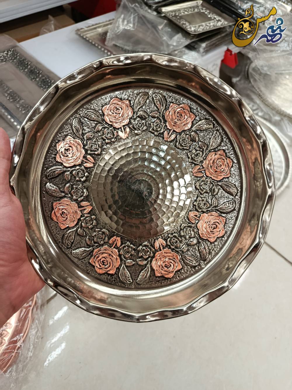 سینی مسی گل درشت الماس تراش کروم