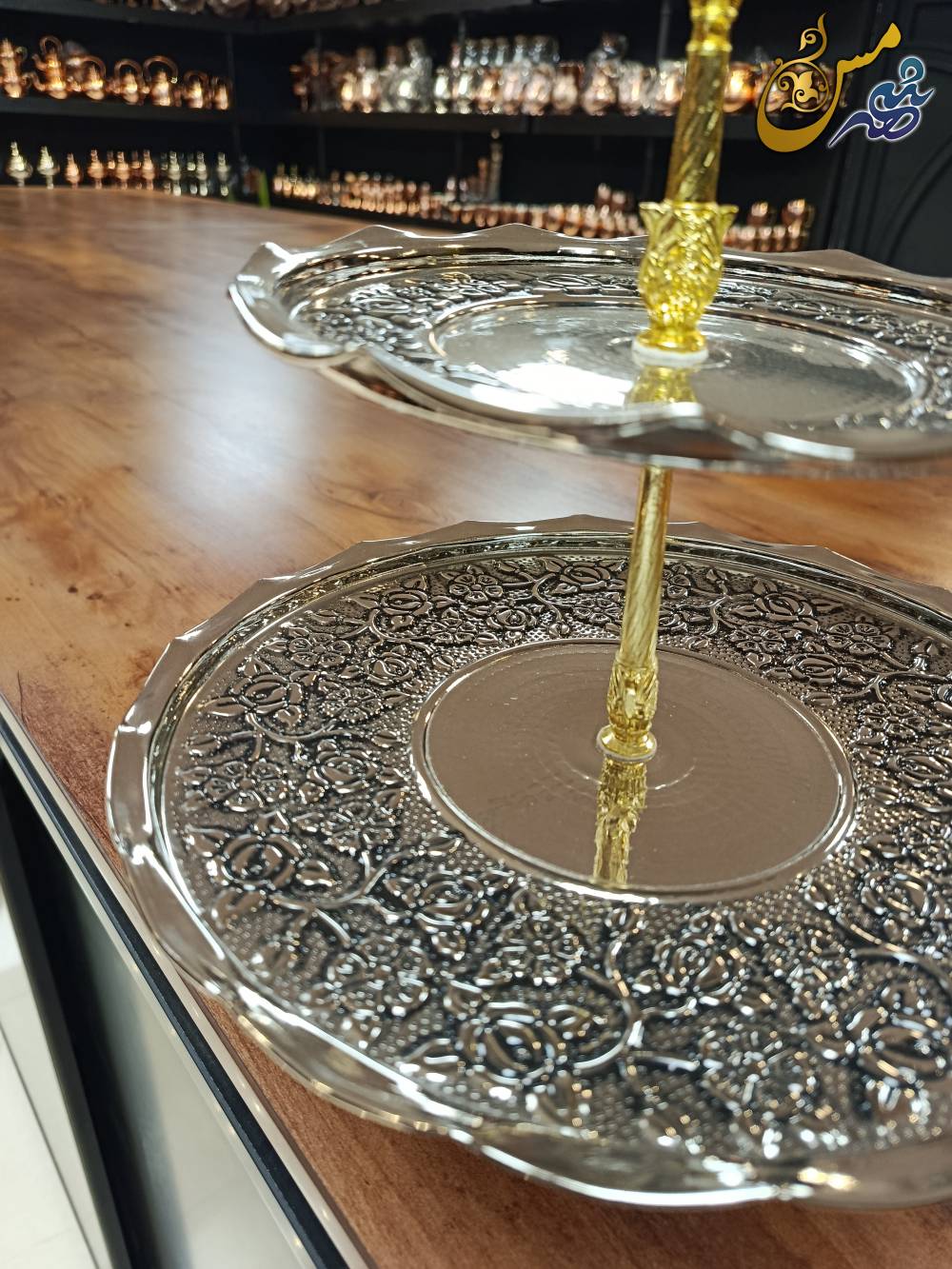 شیرینی خوری دو طبقه گل درشت کروم