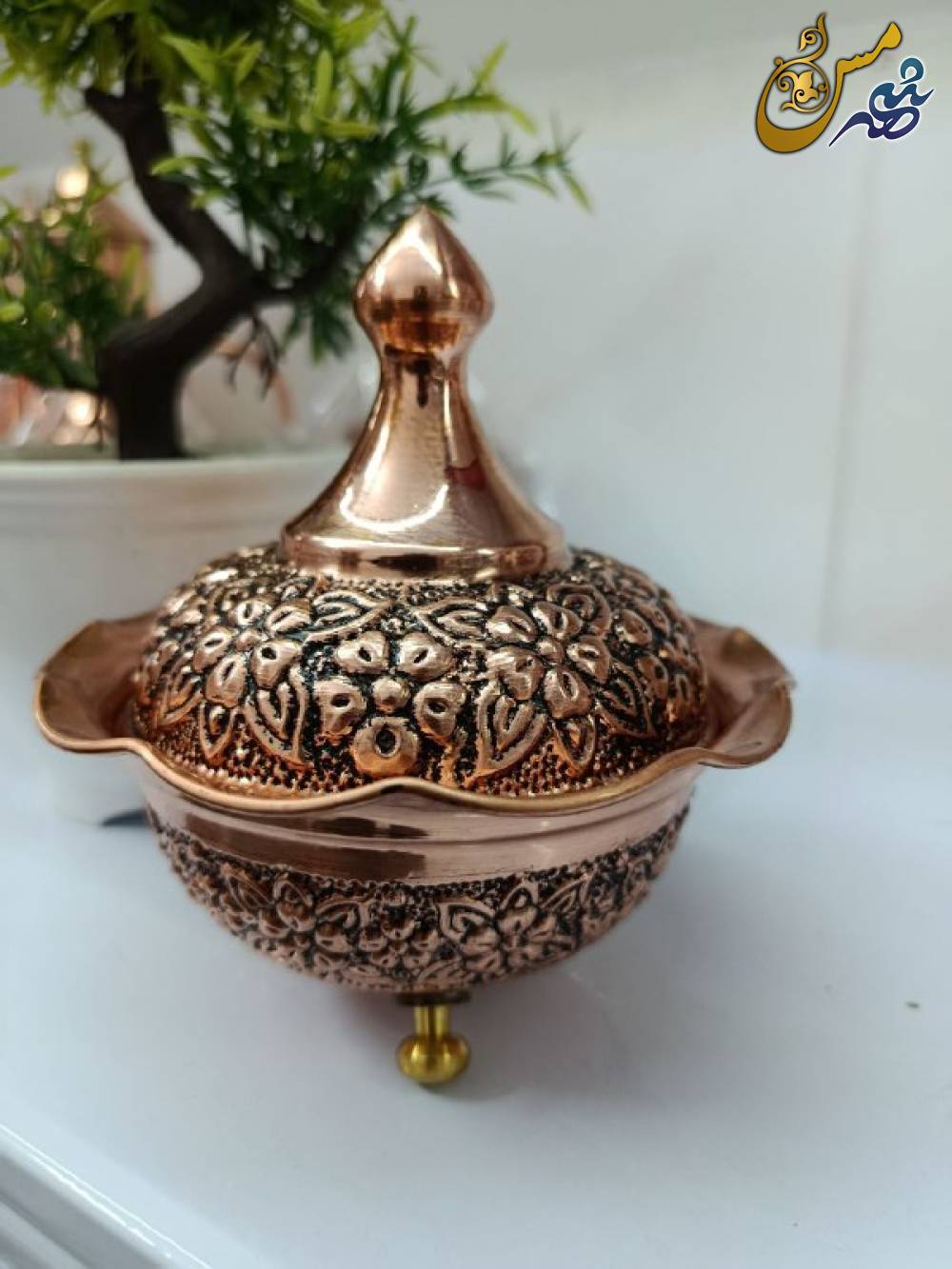 قندان مسی سه پایه گلبرگ
