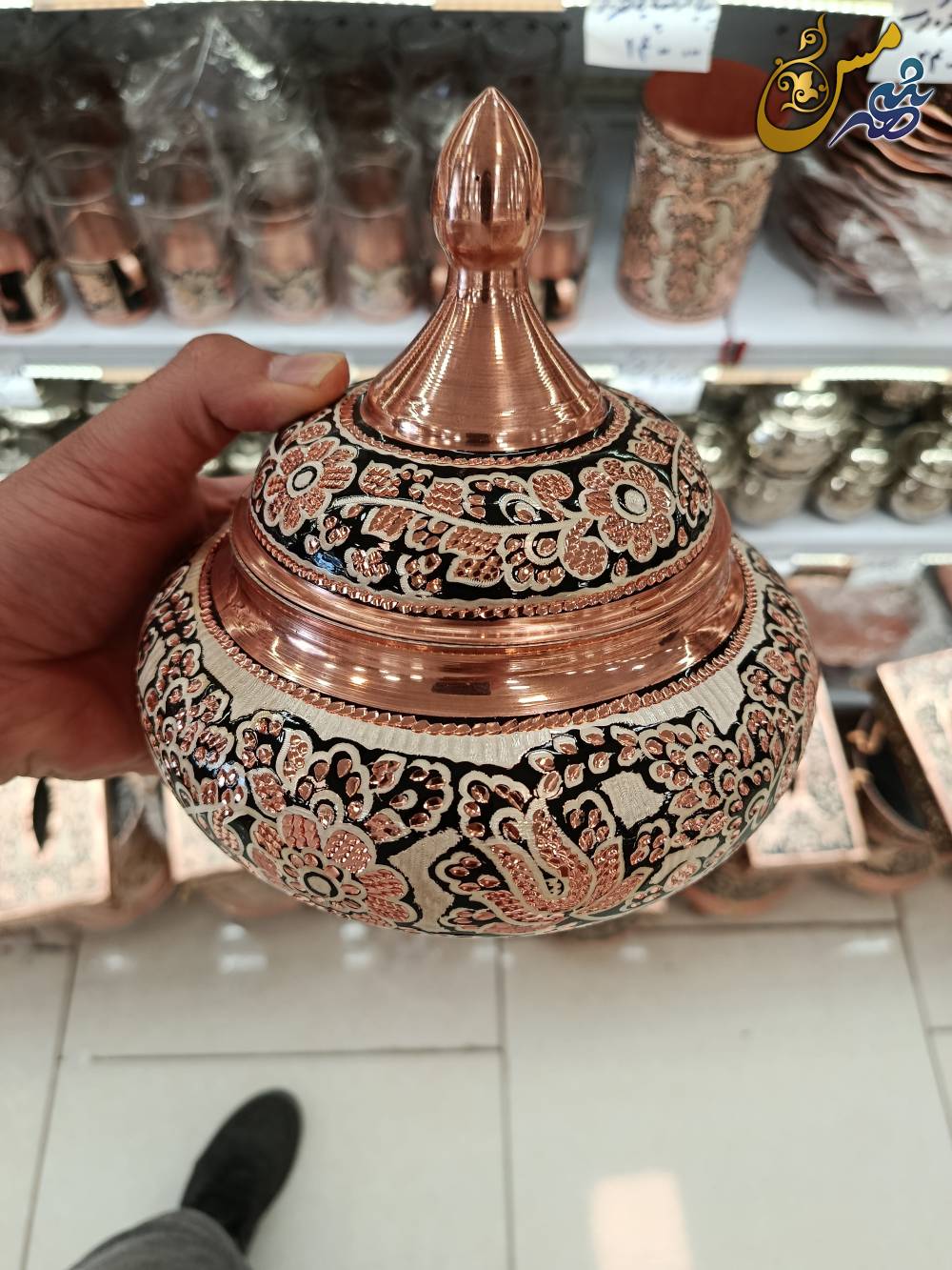 شکلات خوری مسی سفینه ای نقره کوب