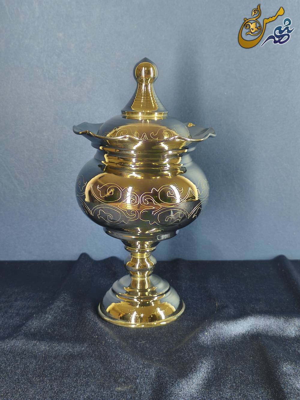 قندان مسی طرح دار  کروم