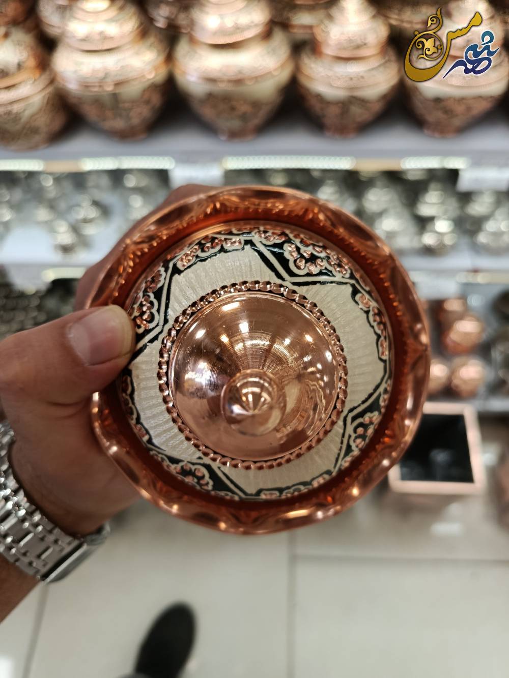 قندان مسی نقره کوب 