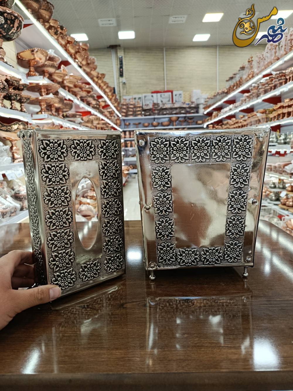 جا دستمالی و سطل مسی گلبرگ کروم 