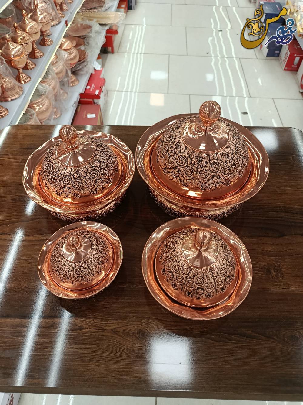 سرویس پذیرایی مسی گلبرگ درب دار 