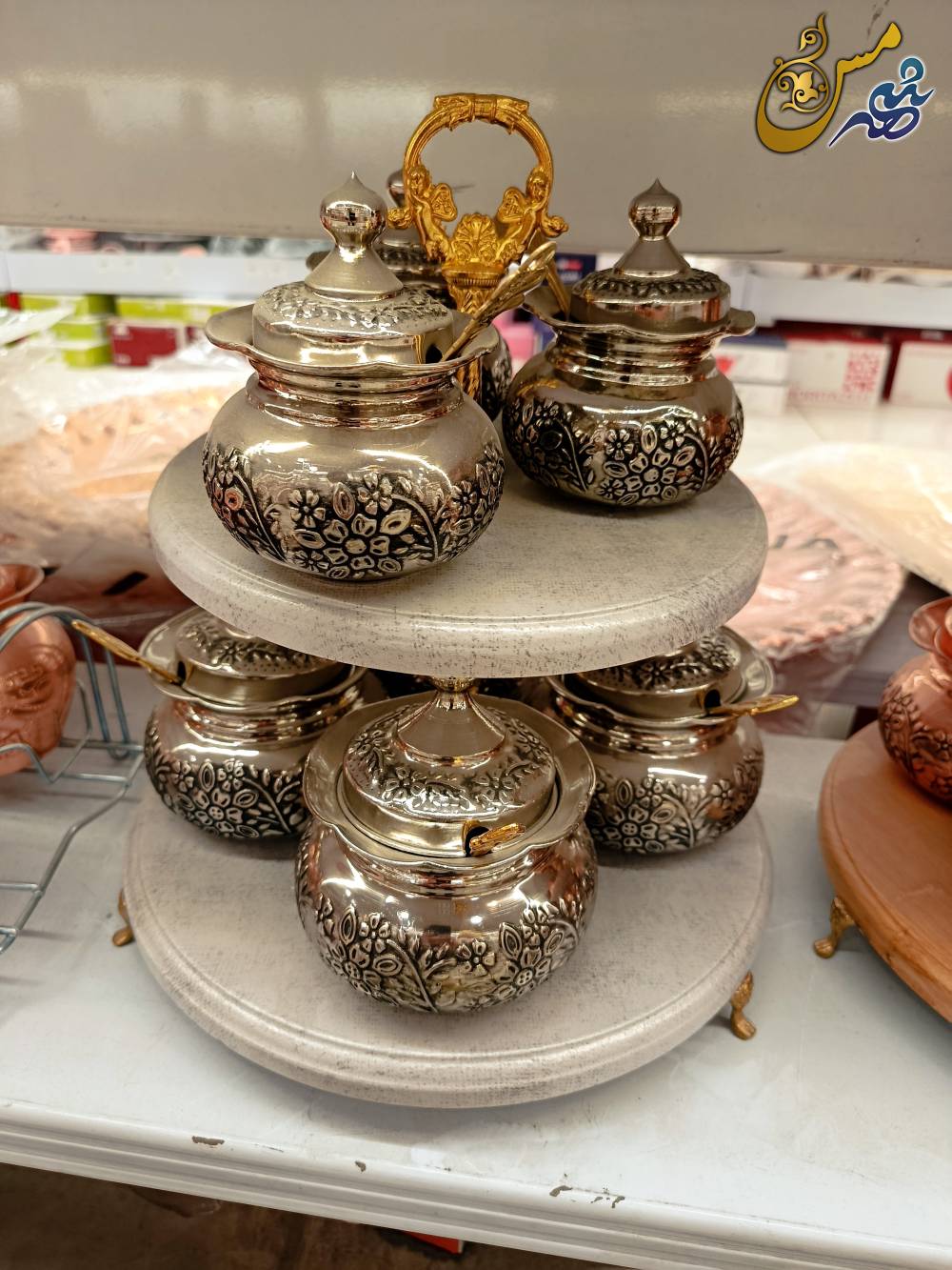 پا سماوری مسی دو طبقه گلبرگ کروم