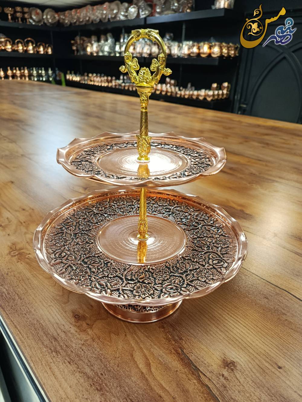 شیرینی خوری مسی دو طبقه گل درشت نانو