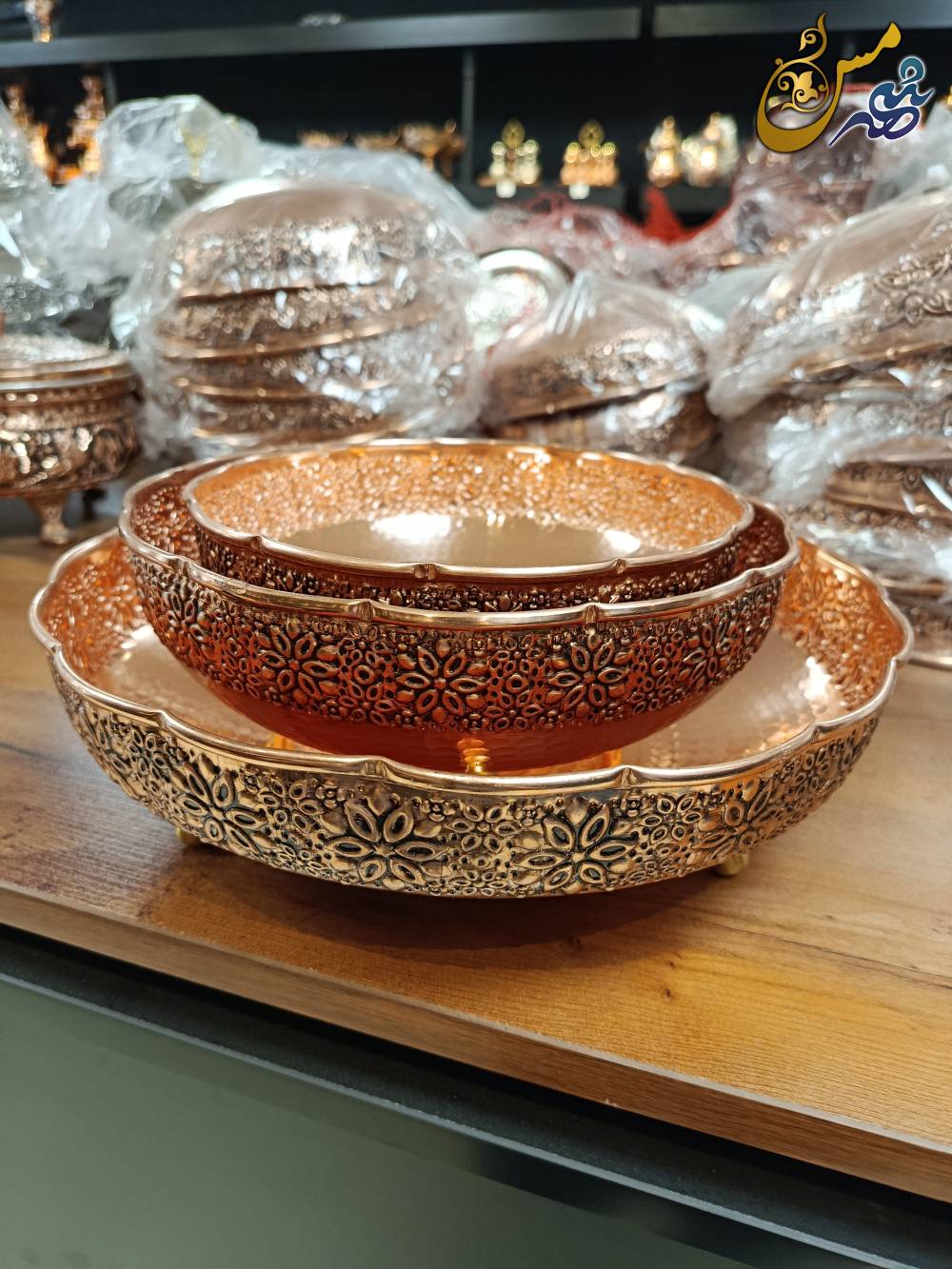 سرویس پذیرایی مسی رزگلد سه پایه 