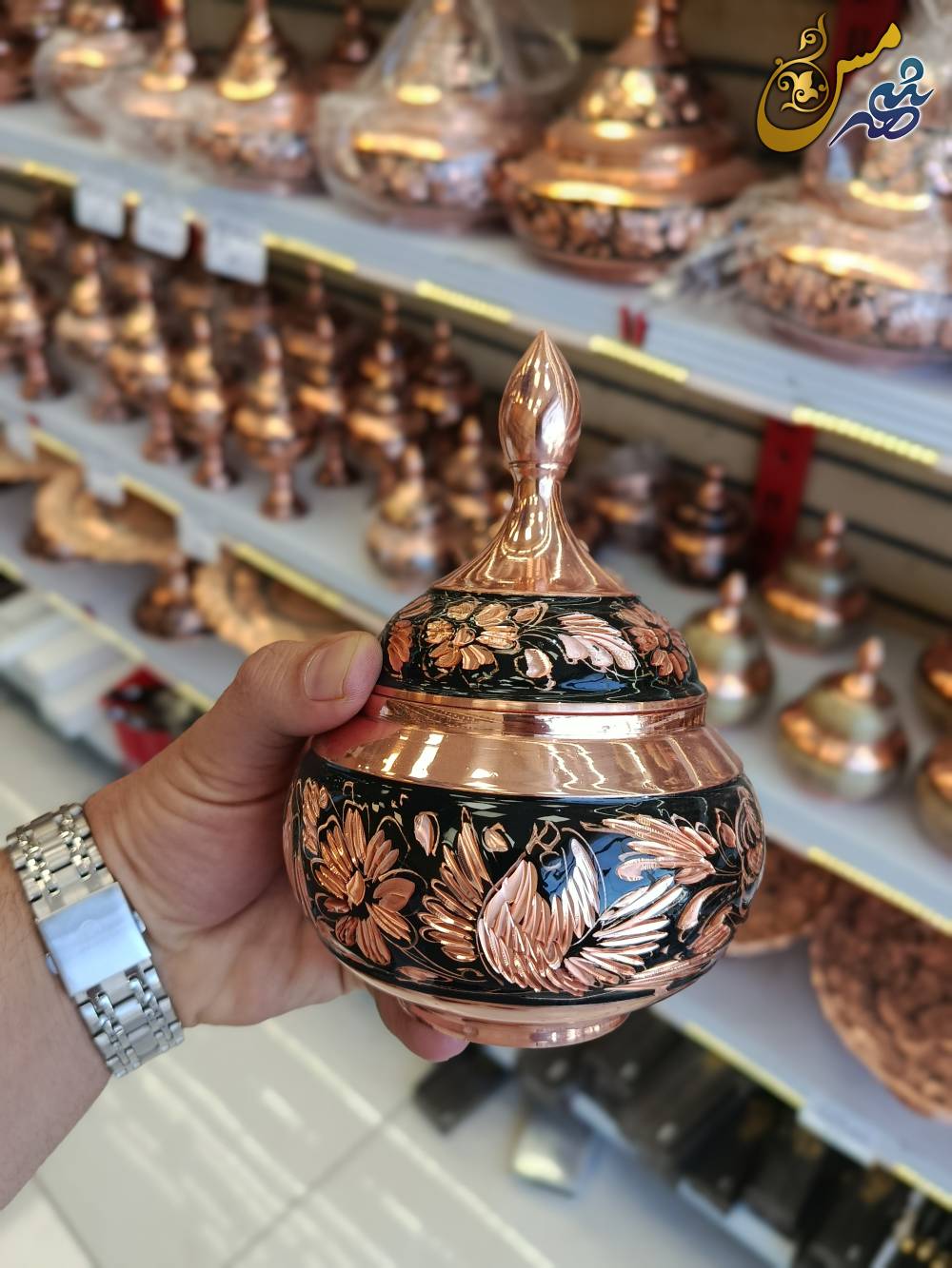 قندان مسی بدون پایه الماس تراش 