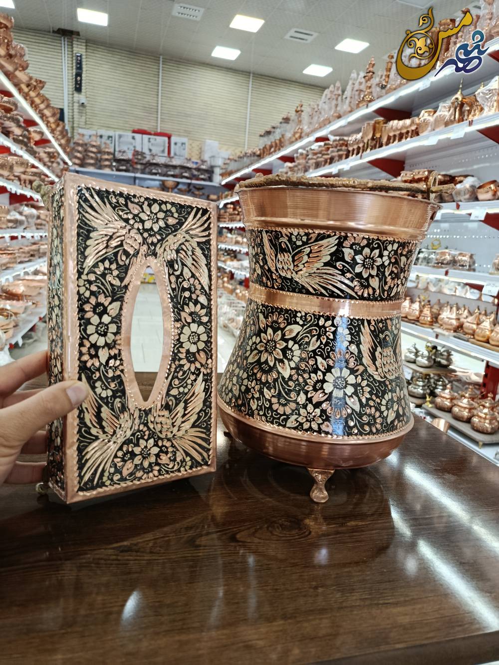 جا دستمالی و سطل مسی الماس تراش 