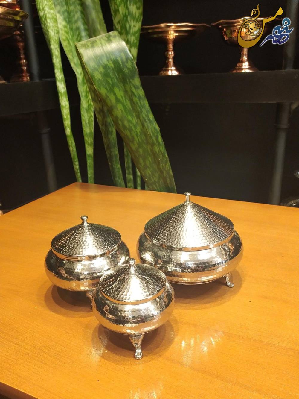 قندان مسی سفینه ای کروم پایه برنجی