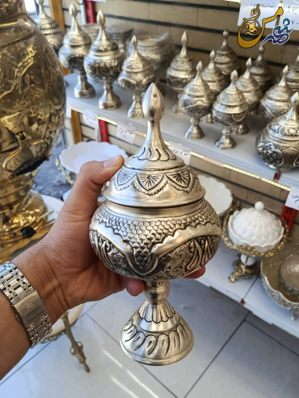 قندان پایه دار قلم نقره 