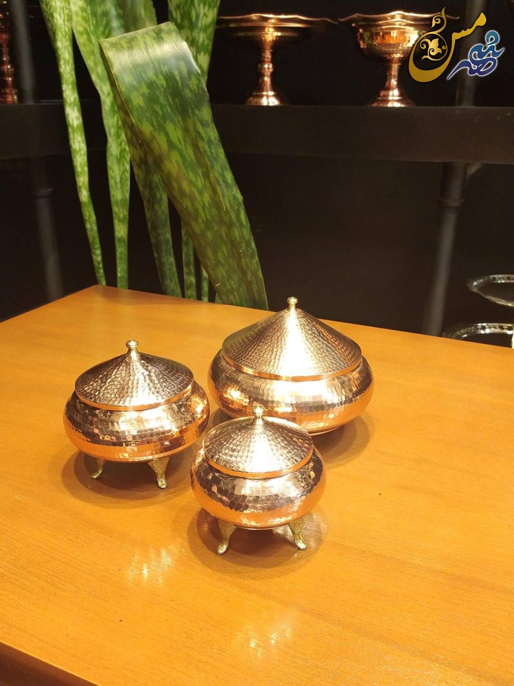 قندان مسی سفینه ای پایه برنجی