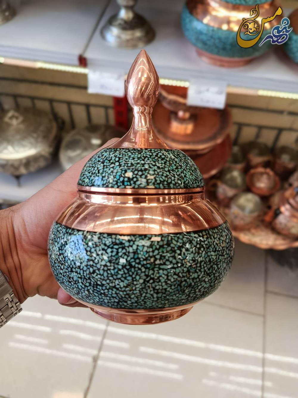 قندان مسی فیروزه کوب 