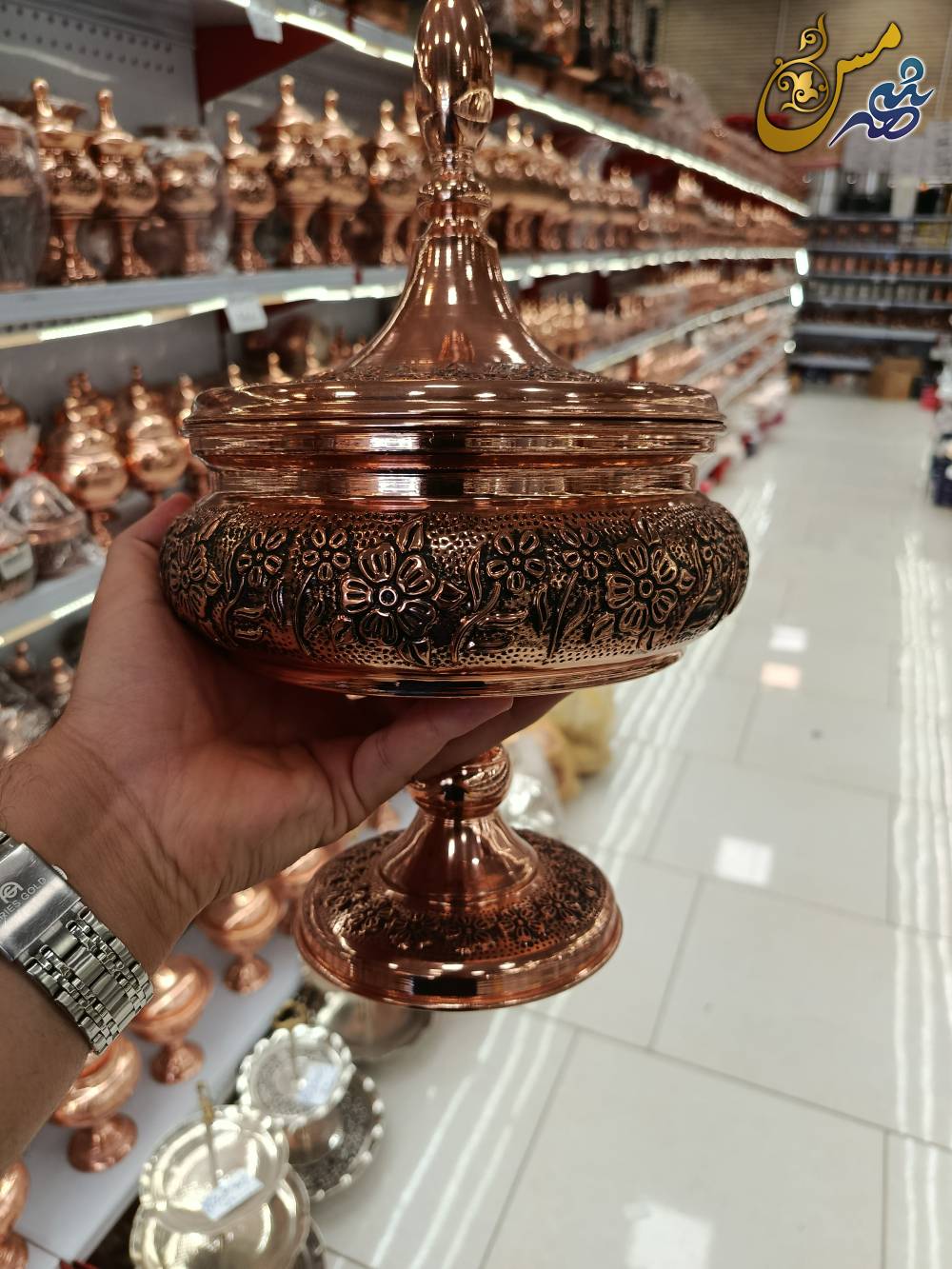 شکلات خوری مسی قجری پایه دار