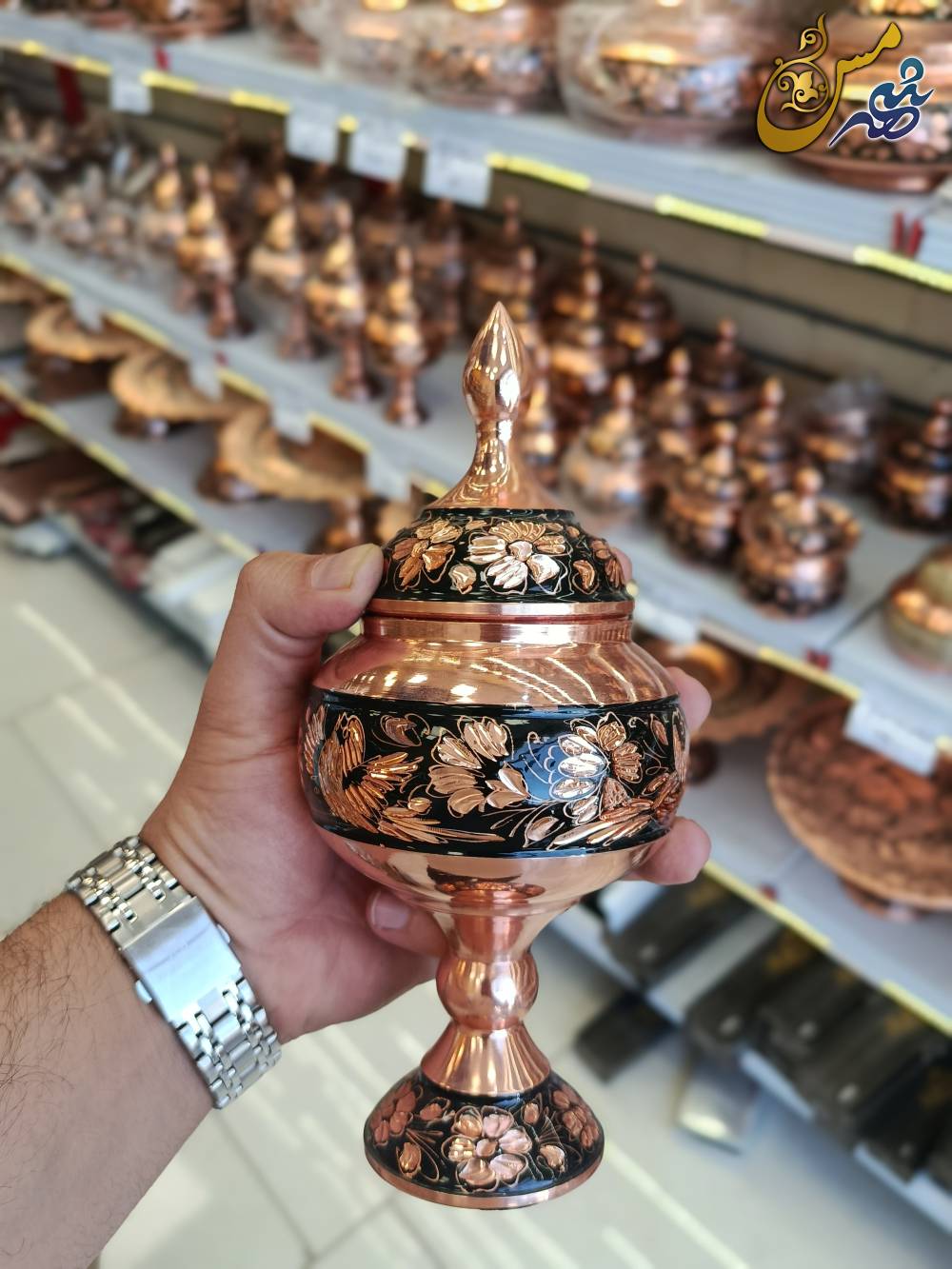 قندان مسی پایه دار الماس تراس