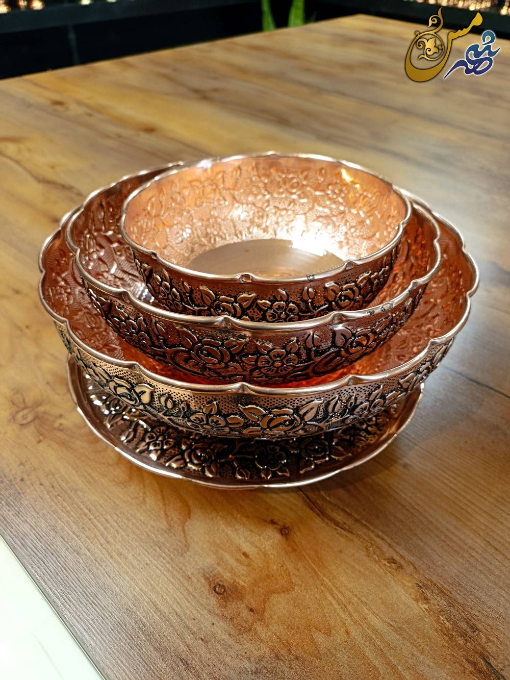 سرویس پذیرایی مسی گل برجسته نانو سه پایه